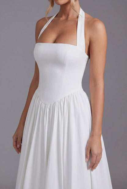 Vestido Midi Mujer Fiesta Cuello Halter Falda Línea A