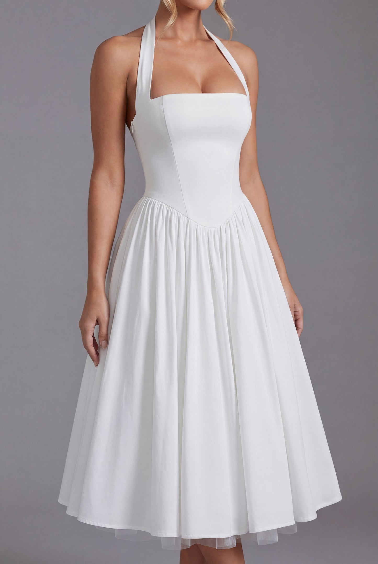 Vestido Midi Mujer Fiesta Cuello Halter Falda Línea A