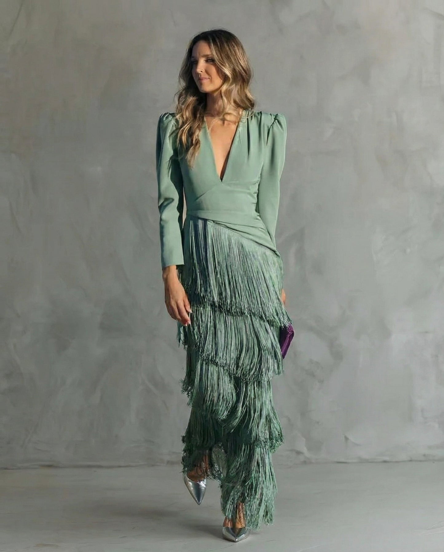 Vestido Midi Mujer con Flecos Estilo Sofisticado y Fluido