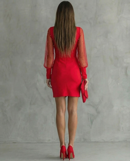 Vestido Corto Mujer Escote en V Estilo Sofisticado Fiesta