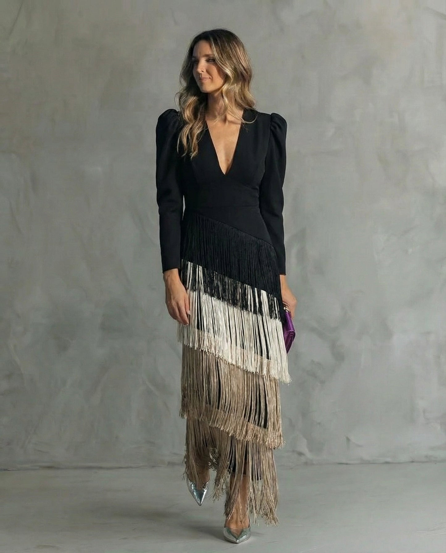 Vestido Midi Mujer con Flecos Estilo Sofisticado y Fluido