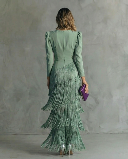 Vestido Midi Mujer con Flecos Estilo Sofisticado y Fluido