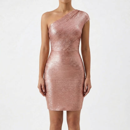 Vestido Fiesta Mujer Corte Bandage Hombro Asimétrico