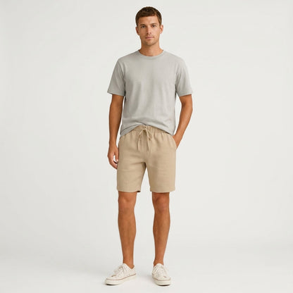 Pantalones Cortos Hombre de Lino Cordón Ajustable Bolsillos Laterales