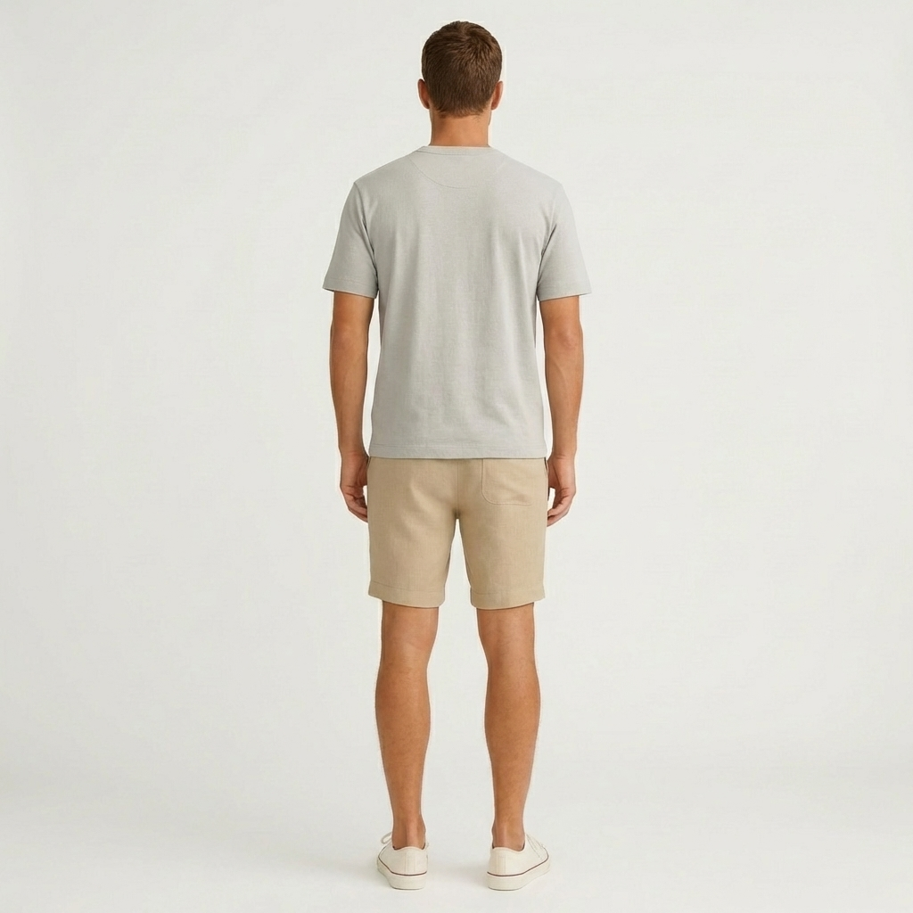 Pantalones Cortos Hombre de Lino Cordón Ajustable Bolsillos Laterales