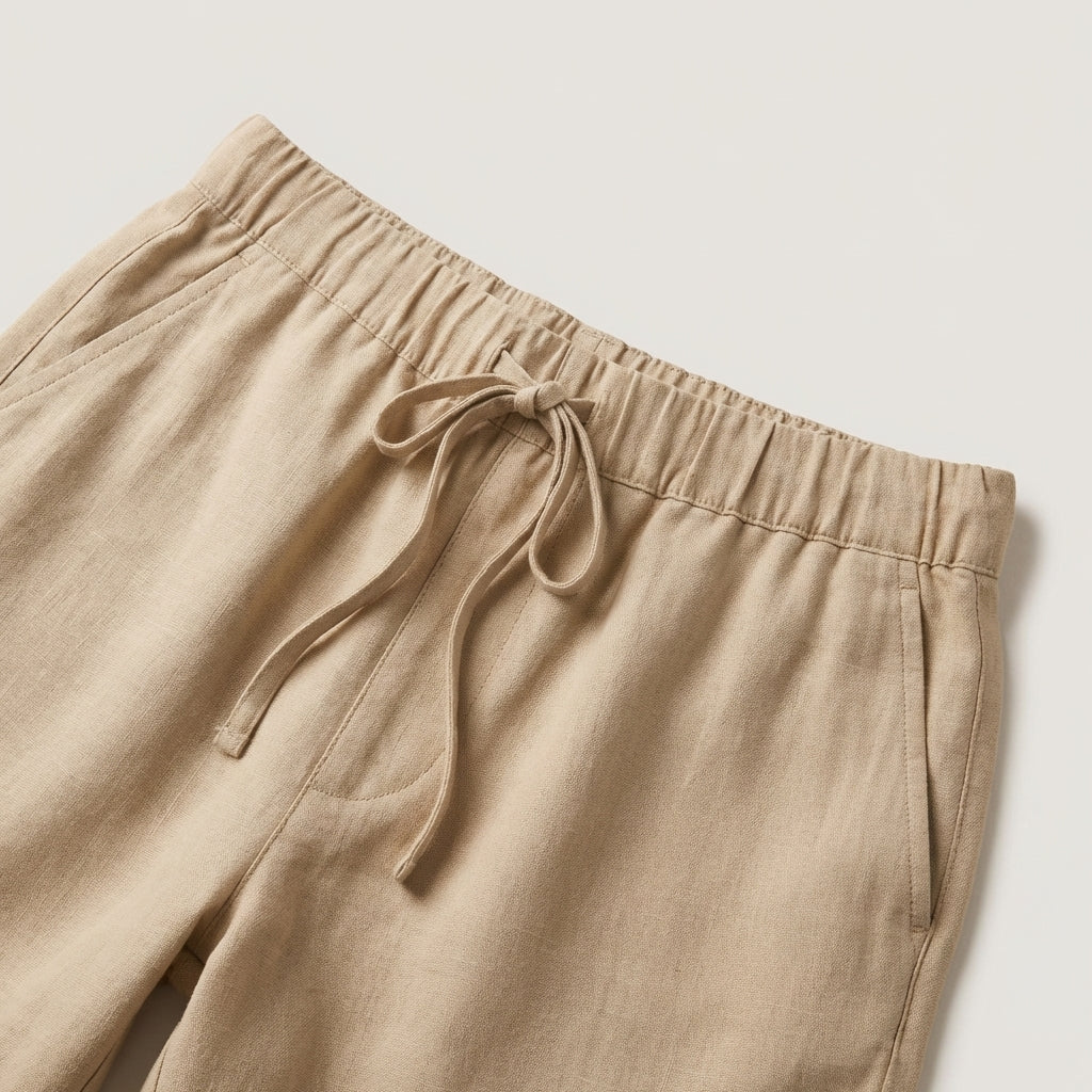 Pantalones Cortos Hombre de Lino Cordón Ajustable Bolsillos Laterales