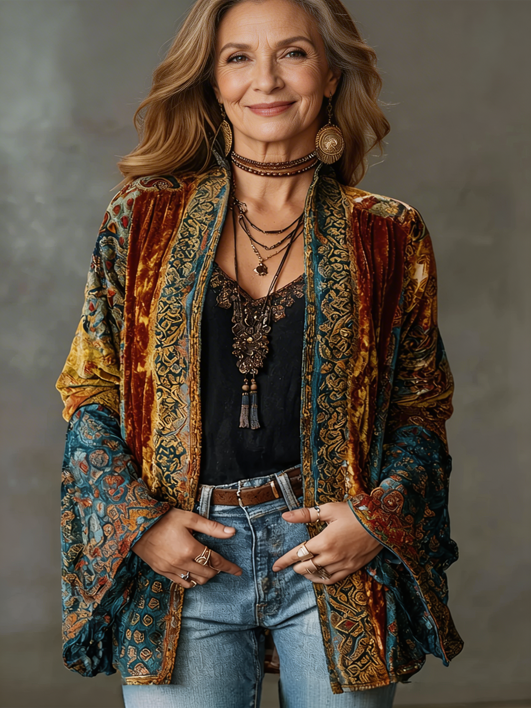 Chaqueta kimono mujer bordada cardigan fluido estilo boho - Mavetta