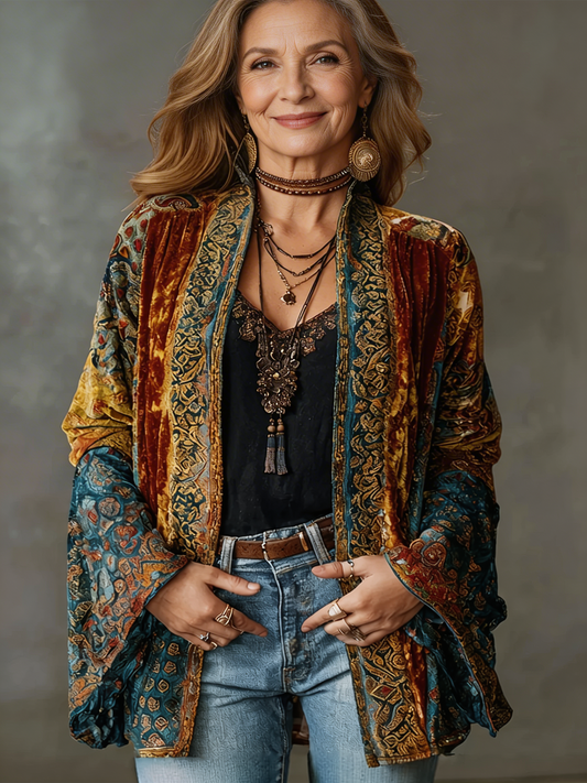Chaqueta kimono mujer bordada cardigan fluido estilo boho - Mavetta