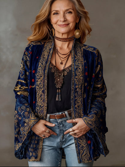 Chaqueta kimono mujer bordada cardigan fluido estilo boho