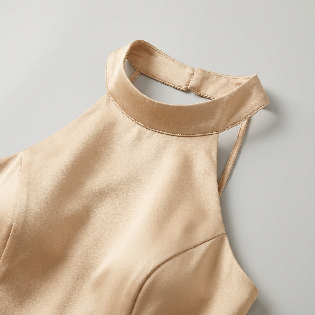 Vestido Ceremonia Mujer Satén Cuello Halter Espalda Cruzada