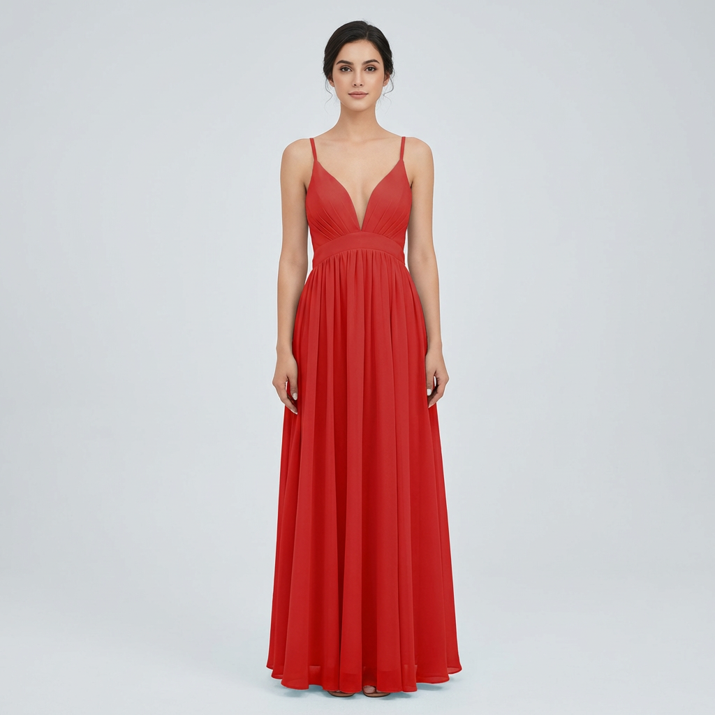 Vestido Ceremonia Mujer de Gasa Corte Imperio Escote en V