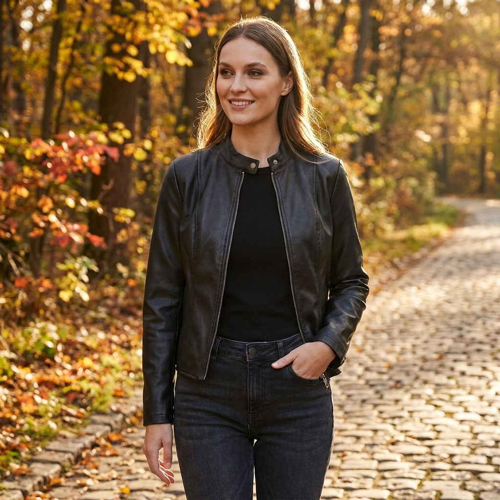 Chaqueta Biker Mujer Ajustada de Piel