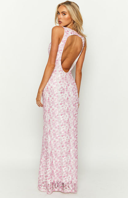 Vestido mujer de boda con estampado floral escote en V