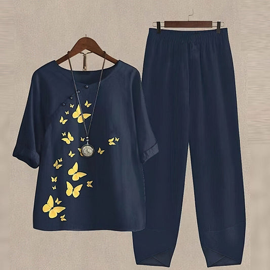 Conjunto Mujer Blusa Holgada y Pantalones Ajustados Suaves - Mavetta