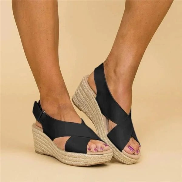Sandalias Mujer Cuero Cuña Alpargata Tiras Cruzadas