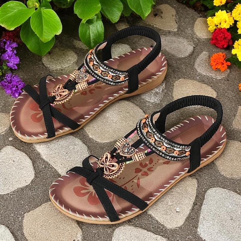 Sandalias Gladiadoras Mujer con Adornos Decorativos