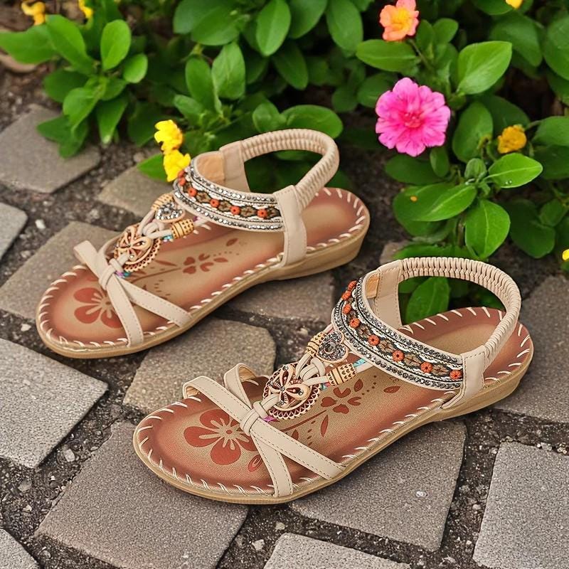 Sandalias Gladiadoras Mujer con Adornos Decorativos