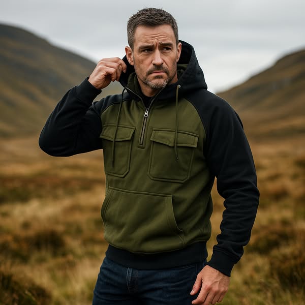 Sudadera hombre con capucha tejido cálido diseño bicolor casual