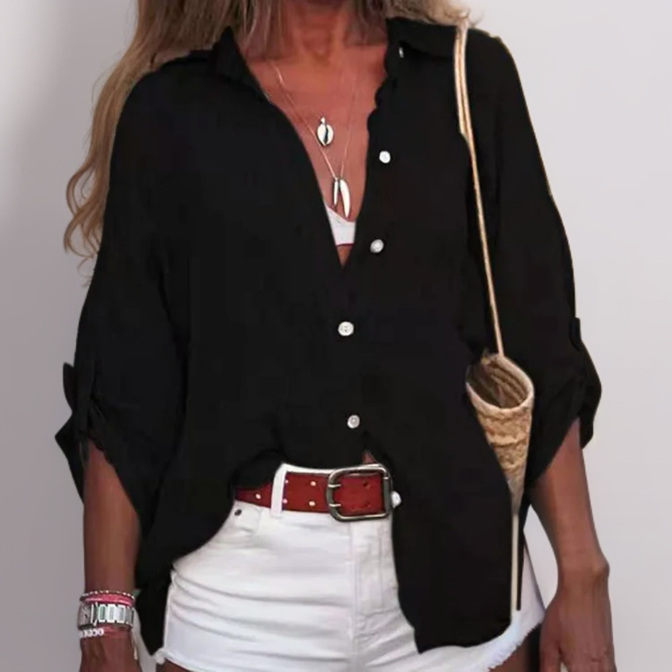 Blusa Mujer de Lino Ligera Manga Remangada