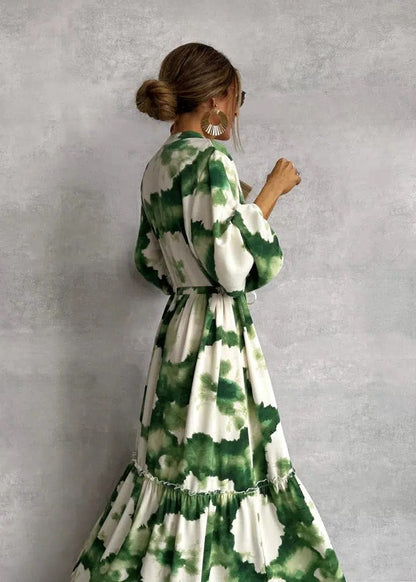 Vestido maxi mujer con cinturón y estampado degradado - Mavetta