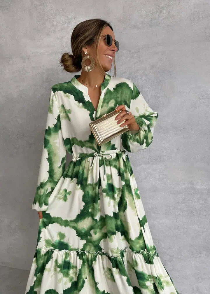Vestido maxi mujer con cinturón y estampado degradado