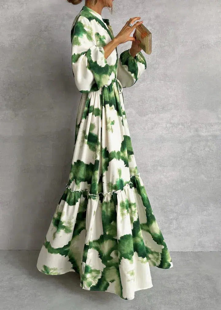 Vestido maxi mujer con cinturón y estampado degradado