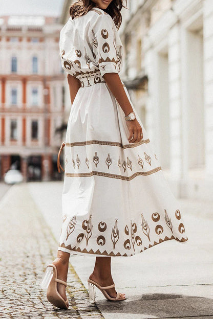 Vestido midi mujer estilo boho con cinturón y estampado
