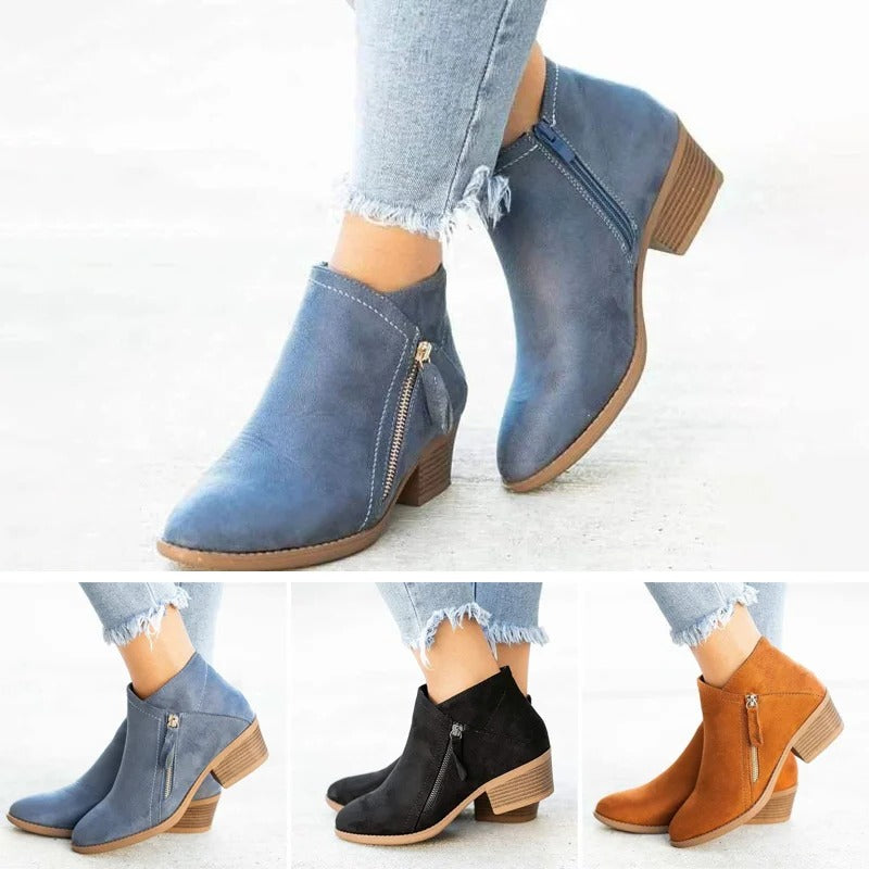 Botines Mujer de Gamuza Tacón Plataforma Cremallera Lateral