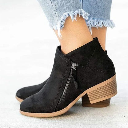 Botines Mujer de Gamuza Tacón Plataforma Cremallera Lateral