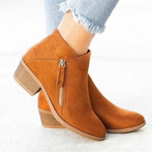 Botines Mujer de Gamuza Tacón Plataforma Cremallera Lateral