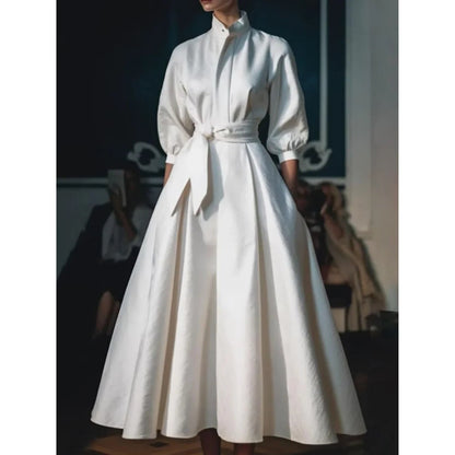 Vestido midi mujer Escote en V Manga larga Corte A