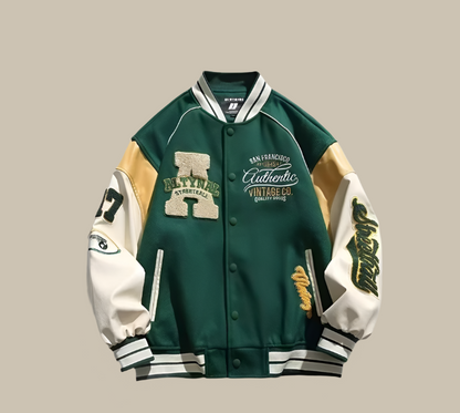 Chaqueta bomber hombre estilo béisbol oversize