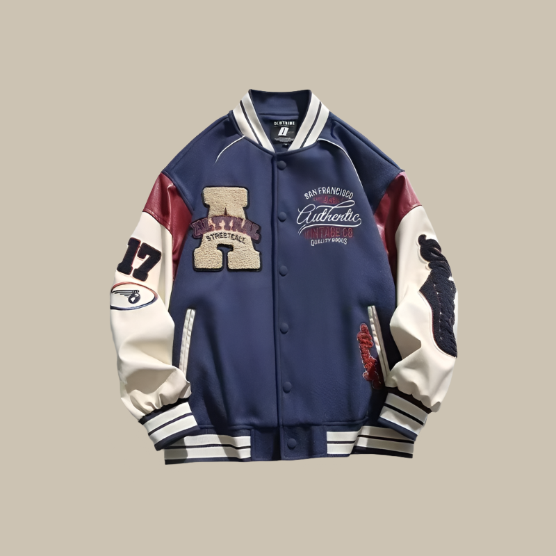Chaqueta bomber hombre estilo béisbol oversize