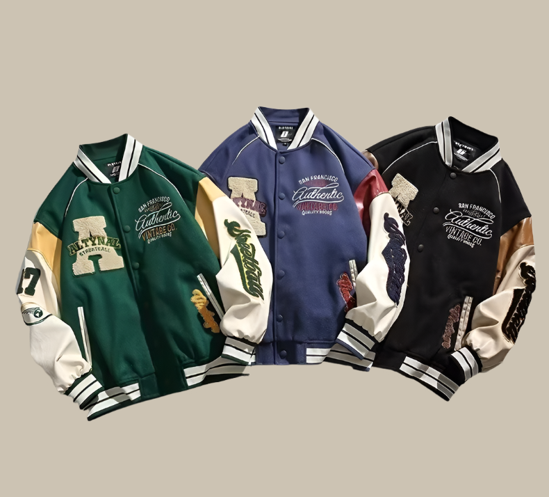 Chaqueta bomber hombre estilo béisbol oversize