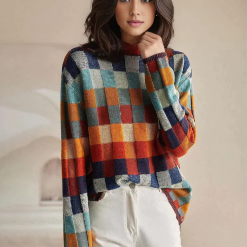 Jersey Mujer Cuello Alto Diseño Patchwork Comodo - Mavetta