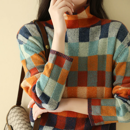 Jersey Mujer Cuello Alto Diseño Patchwork Comodo
