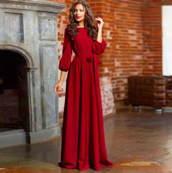 Vestido Largo Mujer Tela Cinturón Ajustable