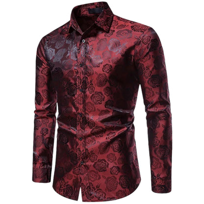 Camisa Hombre Algodón Detalles Florales Manga Larga