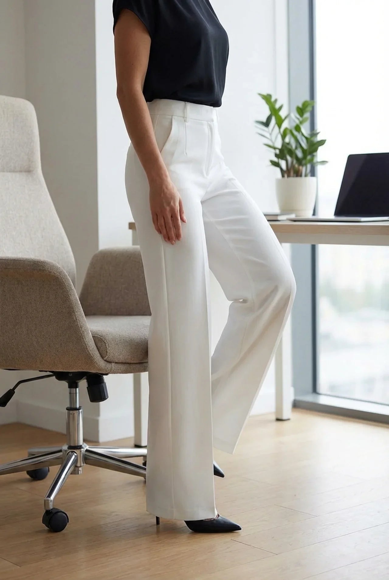 Pantalones Mujer Traje Cintura Alta Ajuste Recto