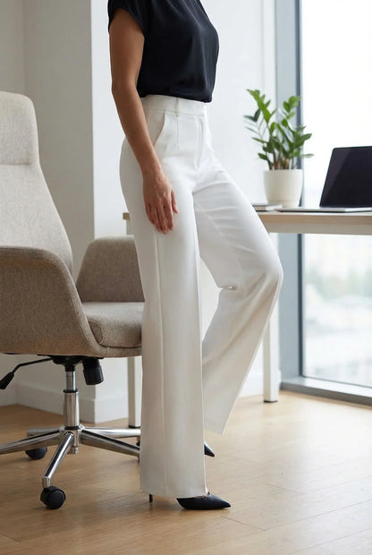 Pantalones Mujer Traje Cintura Alta Ajuste Recto