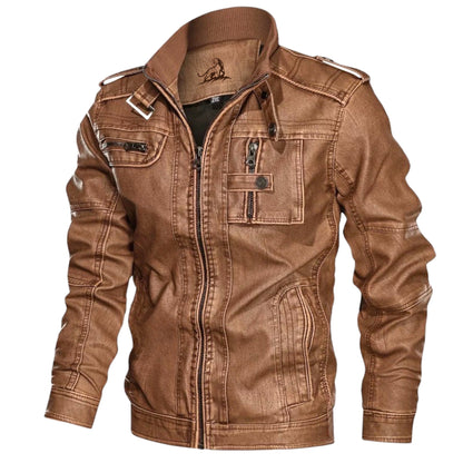 Chaqueta Hombre de Cuero con Cremallera Ajuste Regular