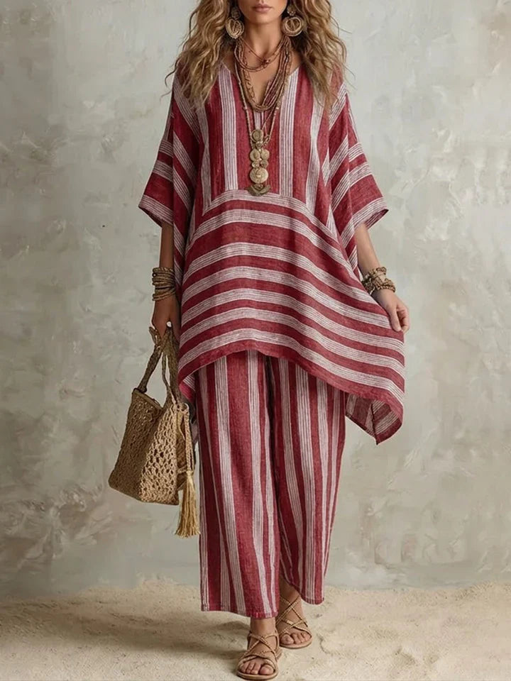 Conjunto Mujer Holgado de Rayas Elegante