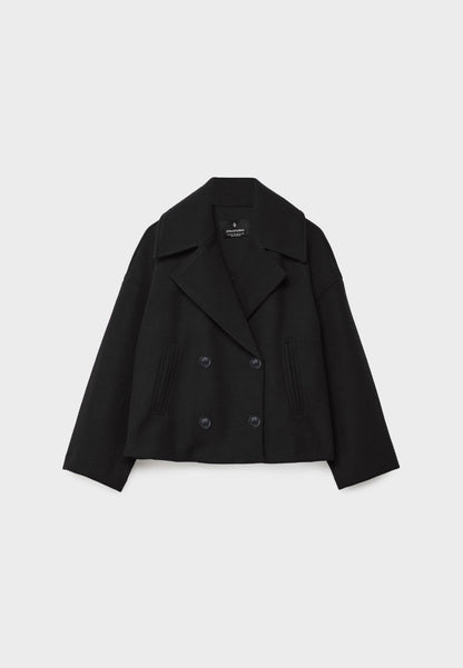 Chaqueta corta mujer de lana cruzada cuello solapa doble botonadura