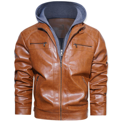 Chaqueta Hombre de Cuero Exterior con Capucha