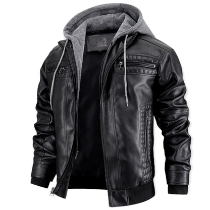 Chaqueta Hombre de Cuero con Capucha y Cremallera - Mavetta