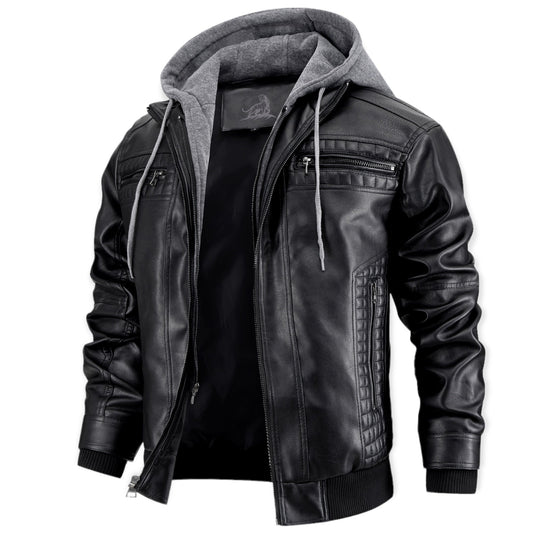 Chaqueta Hombre de Cuero con Capucha y Cremallera - Mavetta
