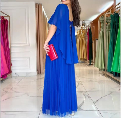 Vestido Largo Mujer Plisado Clásico Manga Capa