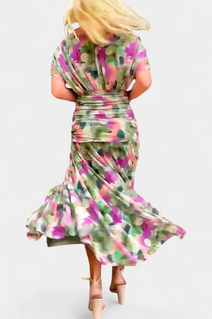 Vestido mujer escote en V cruzado falda fluida ligera