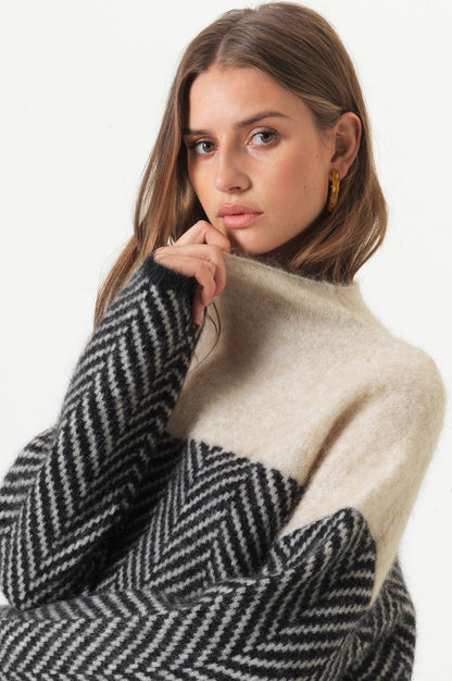 Jersey Mujer de Algodón Cuello Alto Bicolor