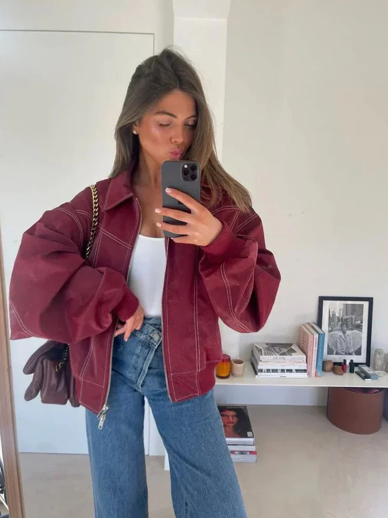 Chaqueta Oversize Mujer Diseño en Contraste